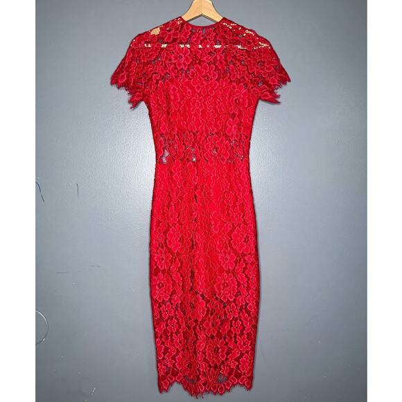 Alexis Red Lace Midi Dress - Picture 3 of 9